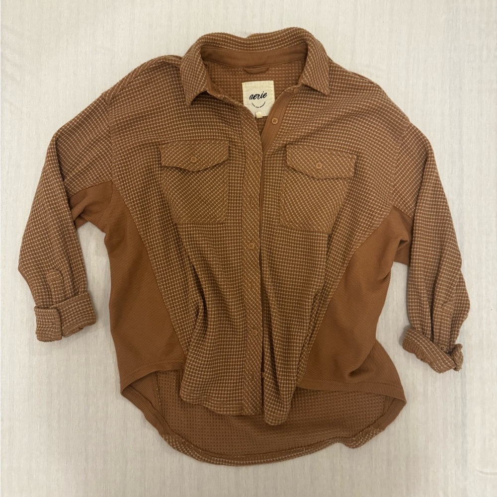 Aerie Textured Tan Button-Up Shirt